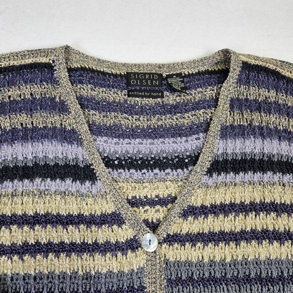 Y2K Sigrid Olsen Silk Mohair Women Cardigan Sweater Handknit Crochet Cabincore M - Picture 2 of 12